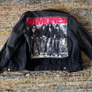 Forever 21 Black Jean Jacket with Red Graphic